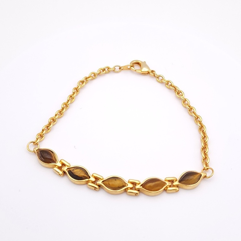 Vintage Gold Faux Tigers Eye Link Bracelet Elegant Style